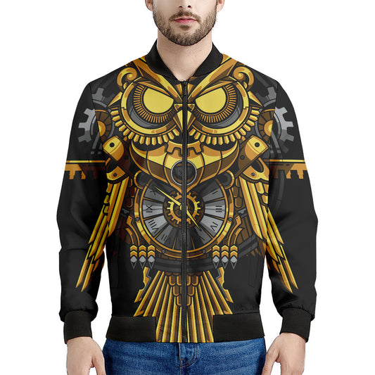 Steampunk Owl Print Men's Bomber Jacket