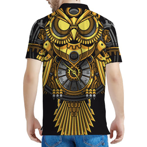 Steampunk Owl Print Men's Polo Shirt