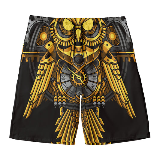 Steampunk Owl Print Men's Swim Trunks