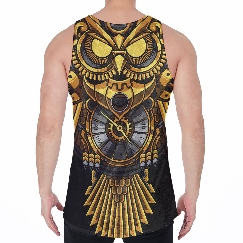 Steampunk Owl Print Men's Velvet Tank Top