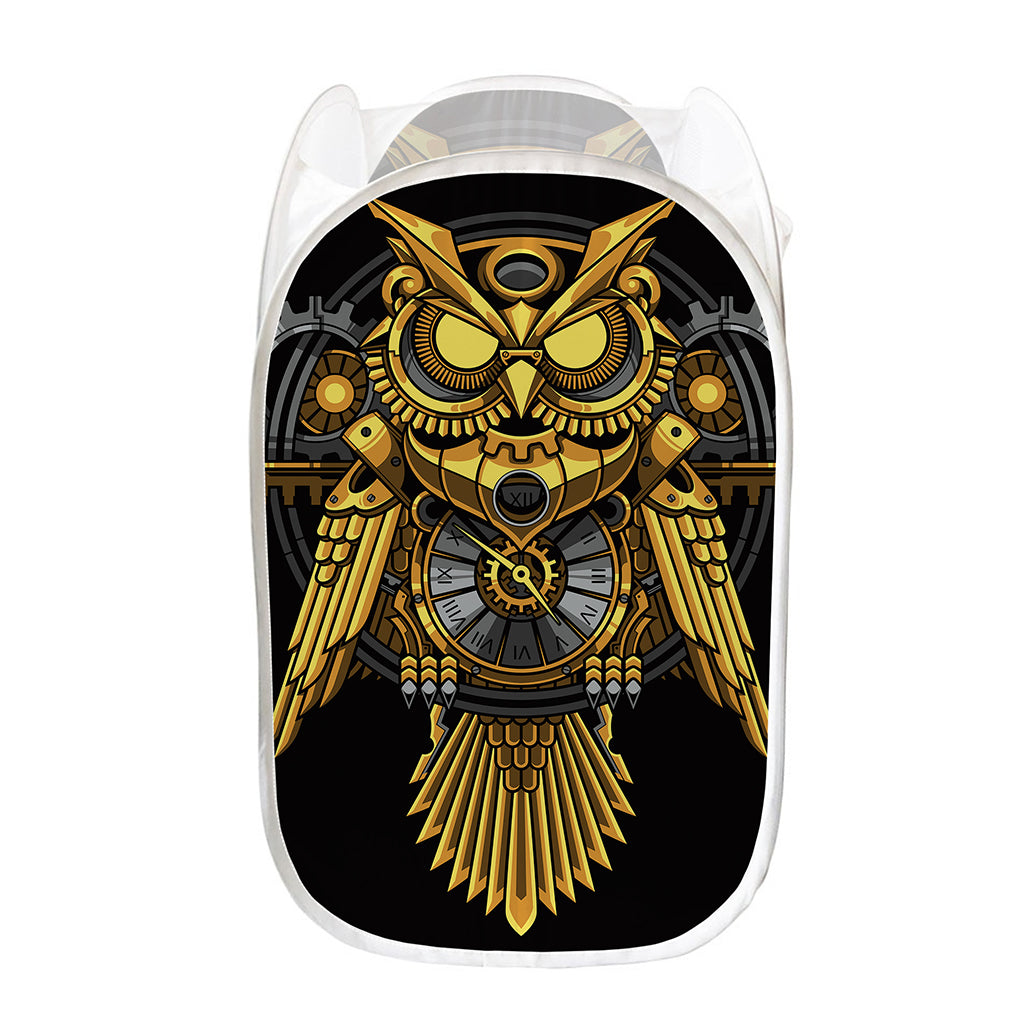 Steampunk Owl Print Mesh Laundry Hamper