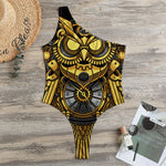 Steampunk Owl Print One Shoulder Bodysuit