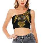 Steampunk Owl Print One Shoulder Crop Top