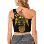 Steampunk Owl Print One Shoulder Crop Top