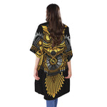 Steampunk Owl Print Open Front Beach Cover Up