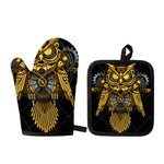Steampunk Owl Print Oven Mitt And Pot Holder Set