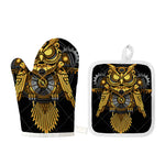 Steampunk Owl Print Oven Mitt And Pot Holder Set