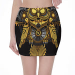 Steampunk Owl Print Pencil Mini Skirt