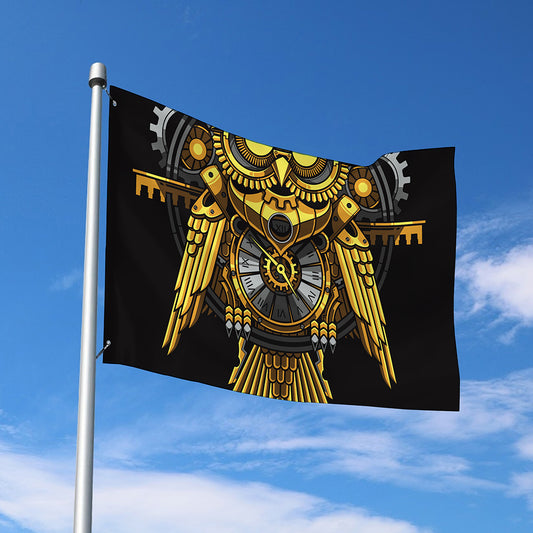 Steampunk Owl Print Polyester Flag