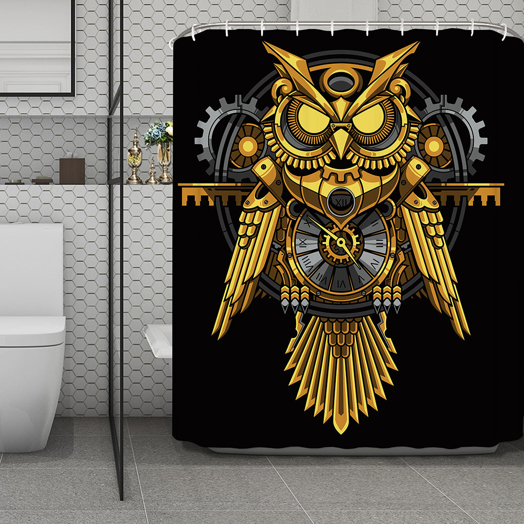 Steampunk Owl Print Polyester Shower Curtain