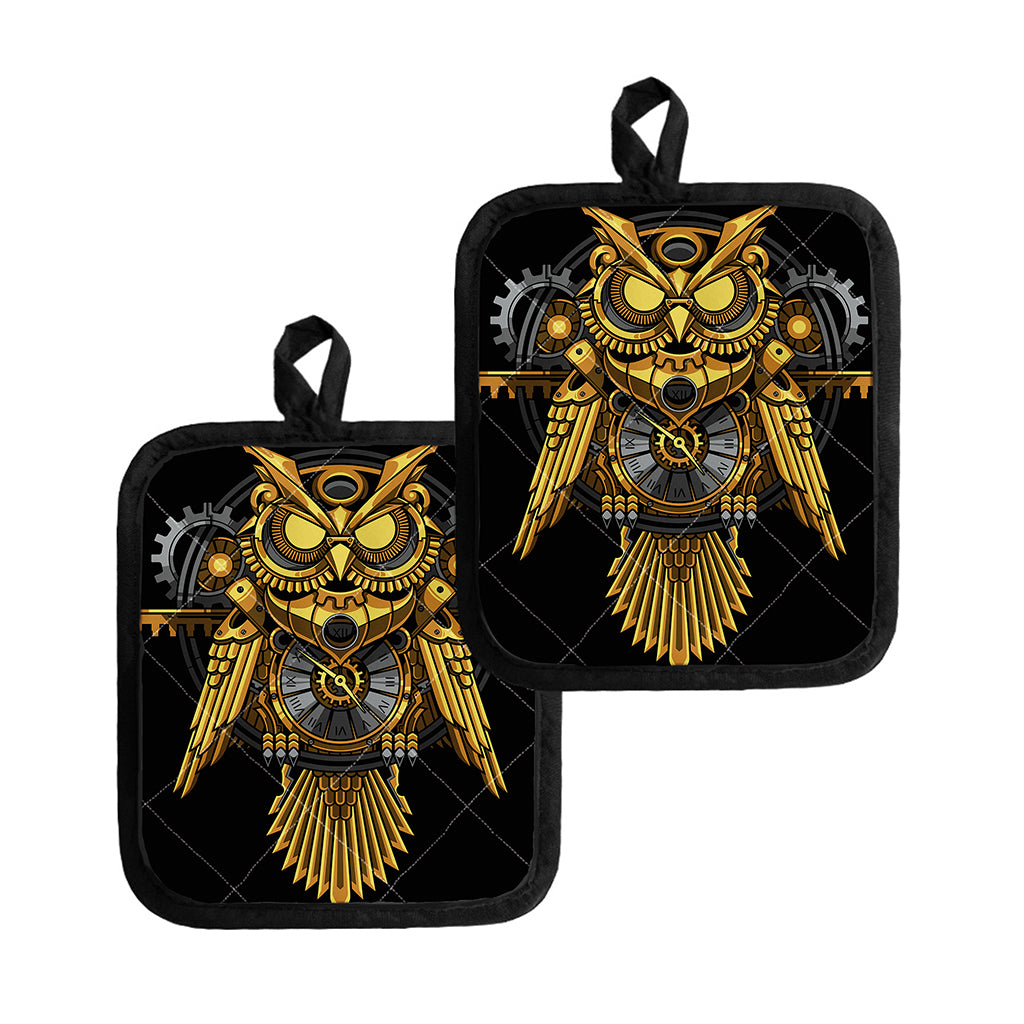 Steampunk Owl Print Pot Holders