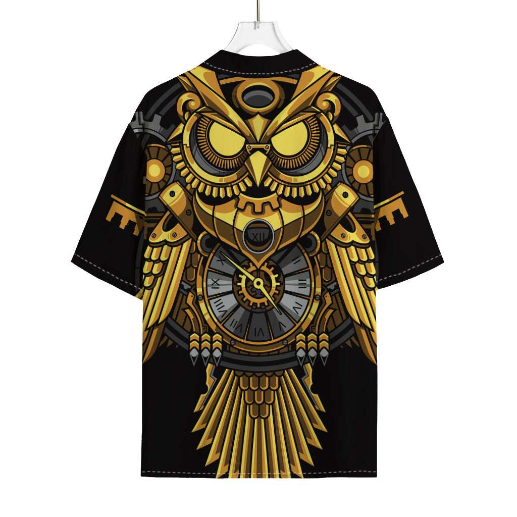 Steampunk Owl Print Rayon Hawaiian Shirt