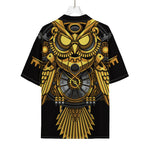 Steampunk Owl Print Rayon Hawaiian Shirt