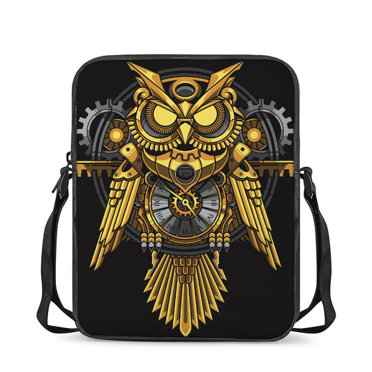 Steampunk Owl Print Rectangular Crossbody Bag