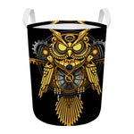 Steampunk Owl Print Round Laundry Basket