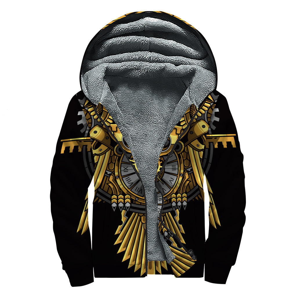 Steampunk Owl Print Sherpa Lined Zip Up Hoodie