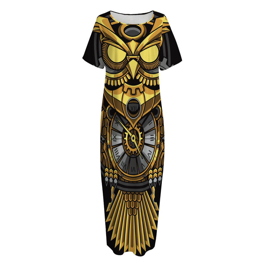 Steampunk Owl Print Short Sleeve Long Nightdress