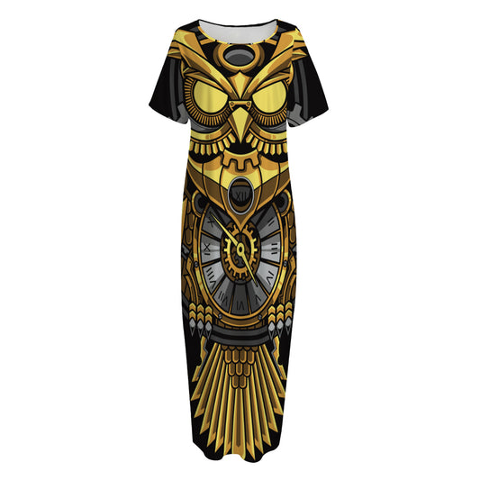 Steampunk Owl Print Short Sleeve Long Nightdress