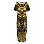 Steampunk Owl Print Short Sleeve Long Nightdress