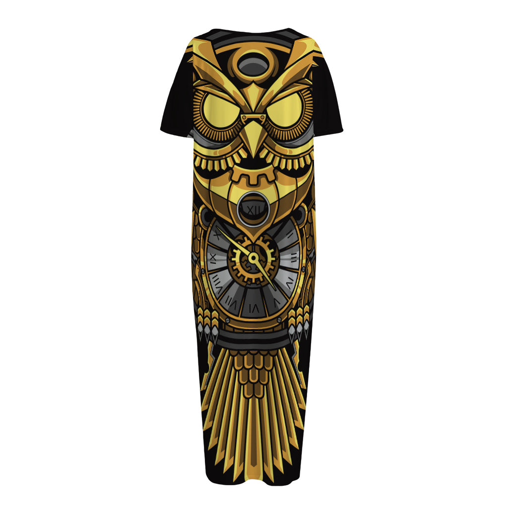 Steampunk Owl Print Short Sleeve Long Nightdress