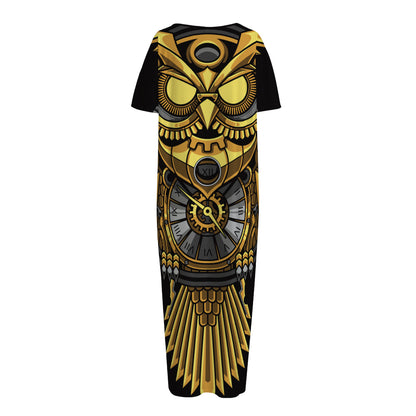 Steampunk Owl Print Short Sleeve Long Nightdress
