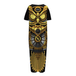 Steampunk Owl Print Short Sleeve Long Nightdress