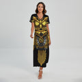 Steampunk Owl Print Short Sleeve Maxi Dress