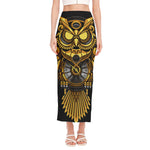 Steampunk Owl Print Side Slit Maxi Skirt