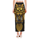 Steampunk Owl Print Side Slit Maxi Skirt