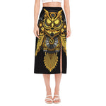 Steampunk Owl Print Side Slit Midi Skirt