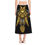 Steampunk Owl Print Side Slit Midi Skirt