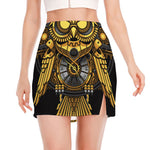 Steampunk Owl Print Side Slit Mini Skirt