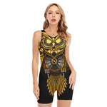 Steampunk Owl Print Sleeveless One Piece Swimsuit