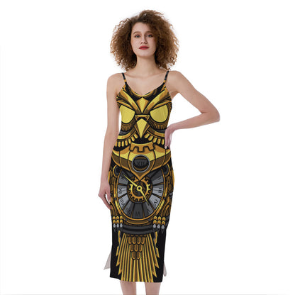Steampunk Owl Print Slim Fit Midi Cami Dress