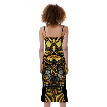 Steampunk Owl Print Slim Fit Midi Cami Dress