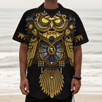 Steampunk Owl Print Textured Short Sleeve Shirt