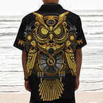 Steampunk Owl Print Textured Short Sleeve Shirt