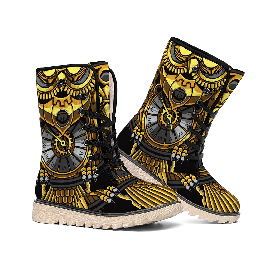 Steampunk Owl Print Winter Boots
