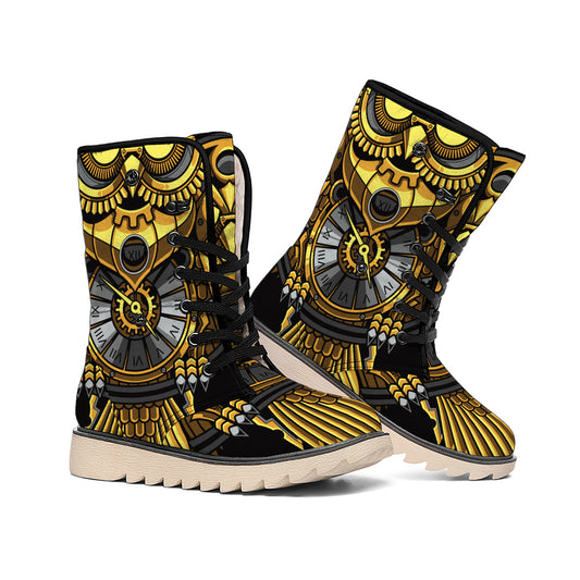 Steampunk Owl Print Winter Boots