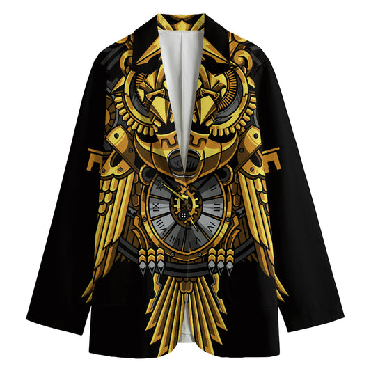 Steampunk Owl Print Women's Cotton Blazer