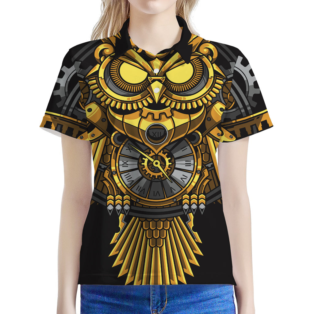 Steampunk Owl Print Women's Polo Shirt