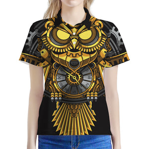 Steampunk Owl Print Women's Polo Shirt