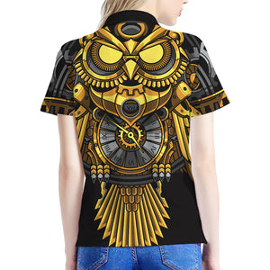 Steampunk Owl Print Women's Polo Shirt