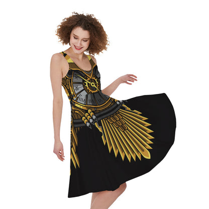 Steampunk Owl Print Women's Sleeveless Dress