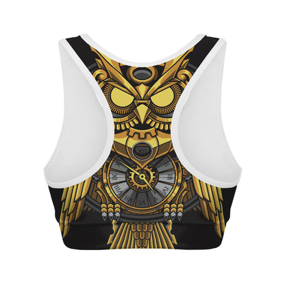 Steampunk Owl Print Women's Sports Bra