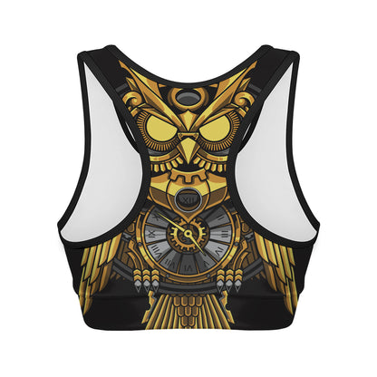 Steampunk Owl Print Women's Sports Bra