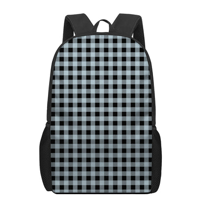 Steel Blue And Black Buffalo Check Print 17 Inch Backpack