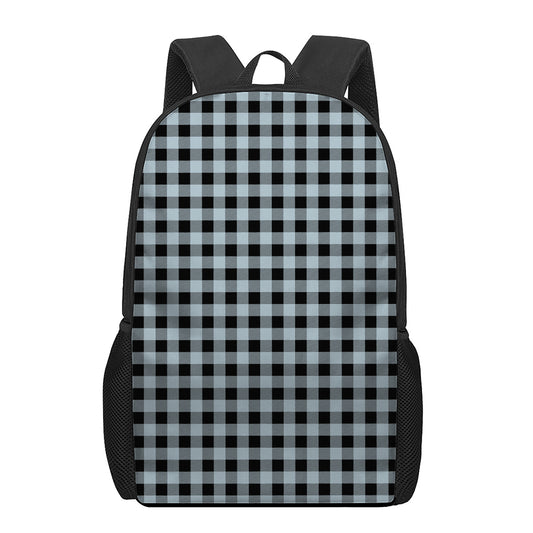 Steel Blue And Black Buffalo Check Print 17 Inch Backpack