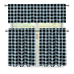 Steel Blue And Black Buffalo Check Print 3 Piece Kitchen Curtains
