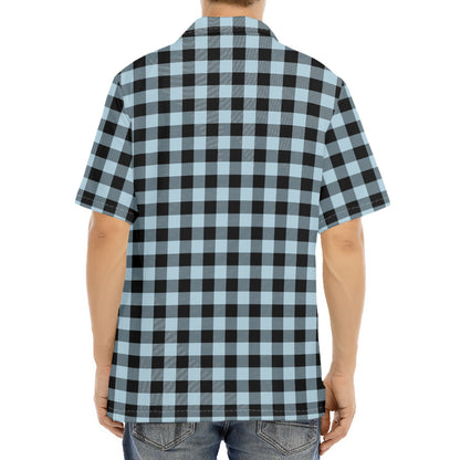 Steel Blue And Black Buffalo Check Print Aloha Shirt